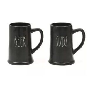 Rae Dunn Black Beer Steins BEER&SUDS NWT